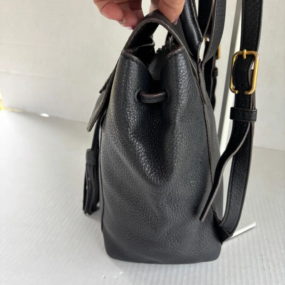 Tory Burch Thea Mini Backpack‎ Black Pebbled Leather Tassel Drawstring Bag